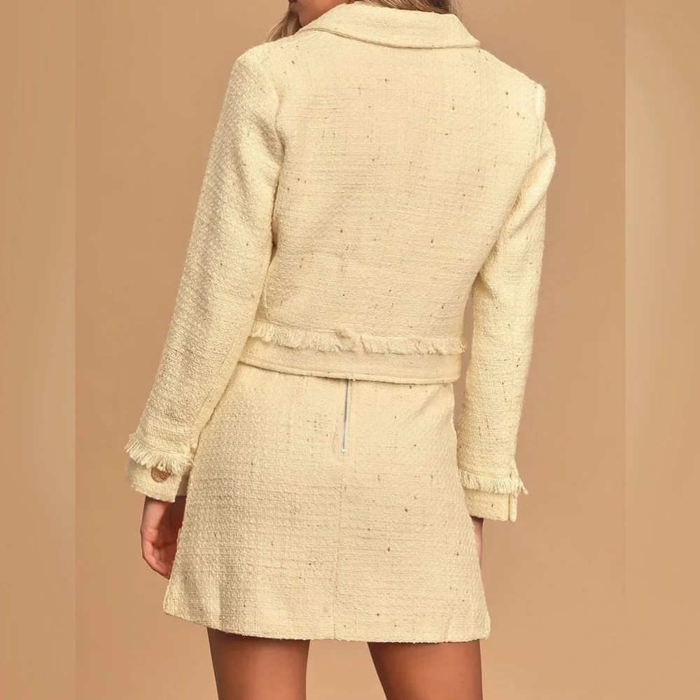 LULUS Prim and Proper Cream Tweed Jacket Size L